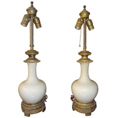 Pair of Pale Celadon Chinese Lamps