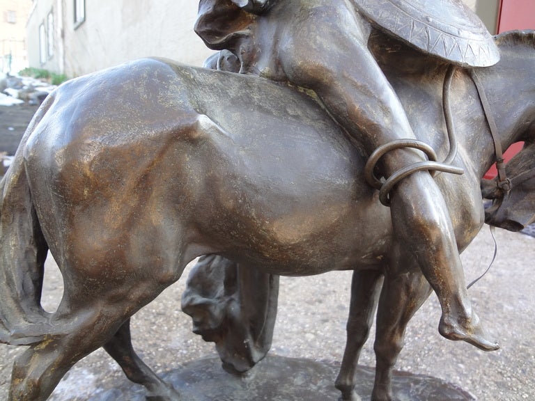 Italian Bronze of a Soldier on Horseback in an Embrace 2