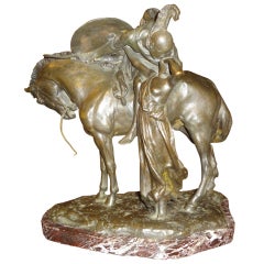 Italian Bronze of a Soldier on Horseback in an Embrace