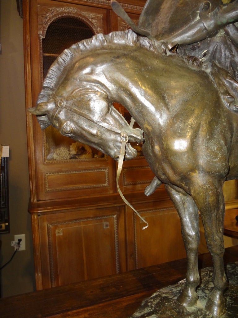 Italian Bronze of a Soldier on Horseback in an Embrace 4