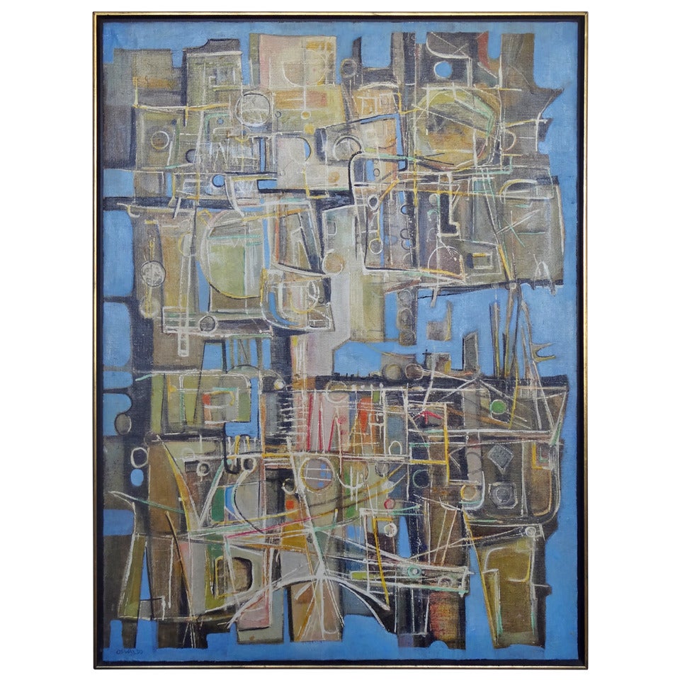 Midcentury Abstract Oil on Canvas For Sale