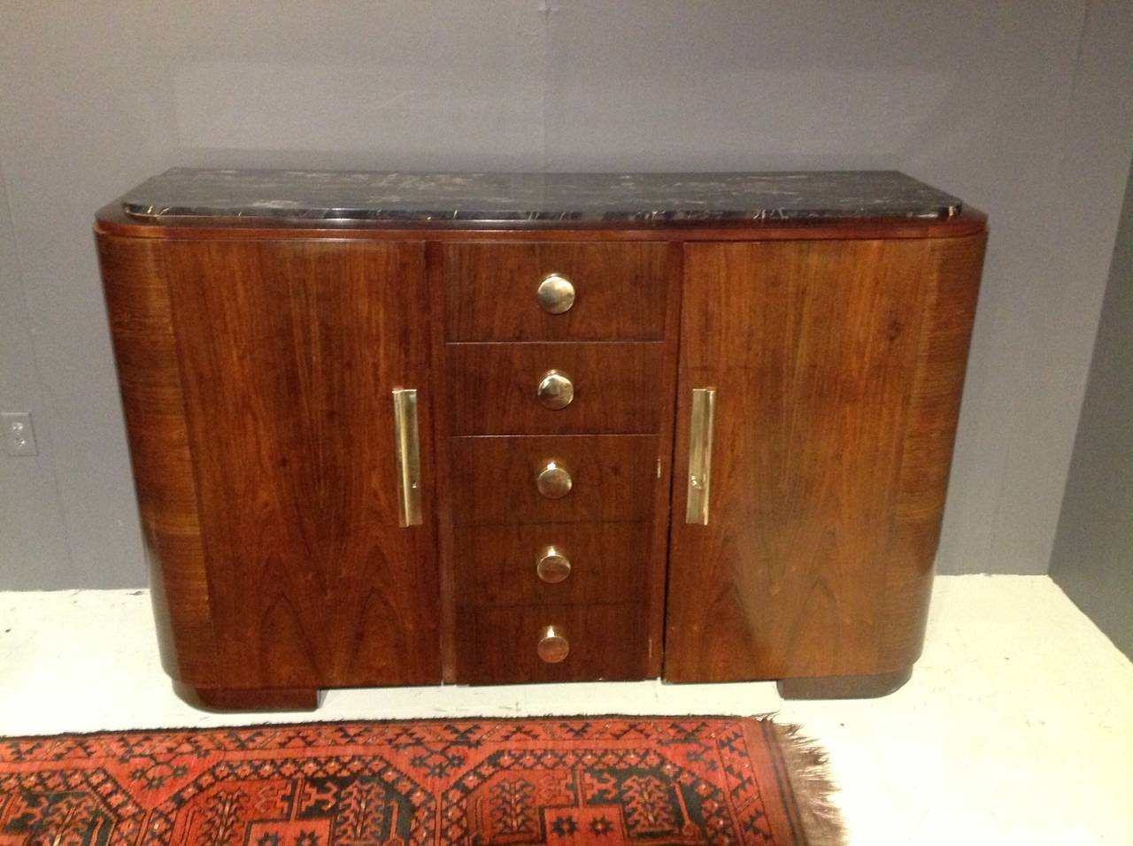 Art Deco Rosewood Credenza with Marble Top