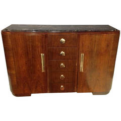 Art Deco Rosewood Credenza with Marble Top