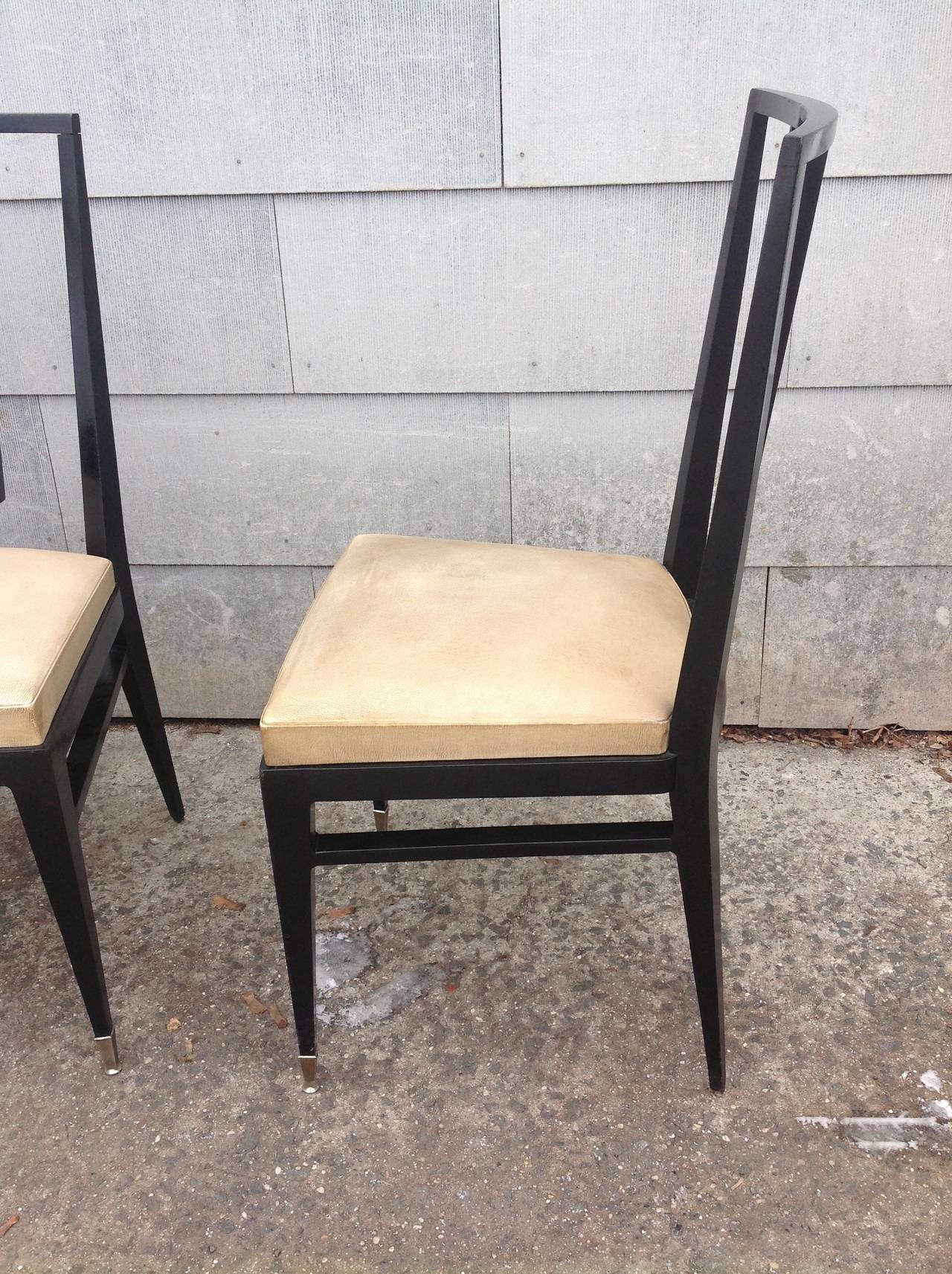 Very Chic Set of Six Mid-20th Century Dining Chairs with Brass Detail For Sale 2