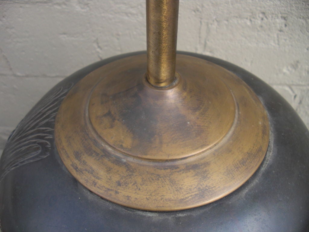 Large Japanese Bronze Meiji lamp with Hawk 6