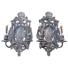 Large pair of silverplated  sconces signed E.F. Caldwell