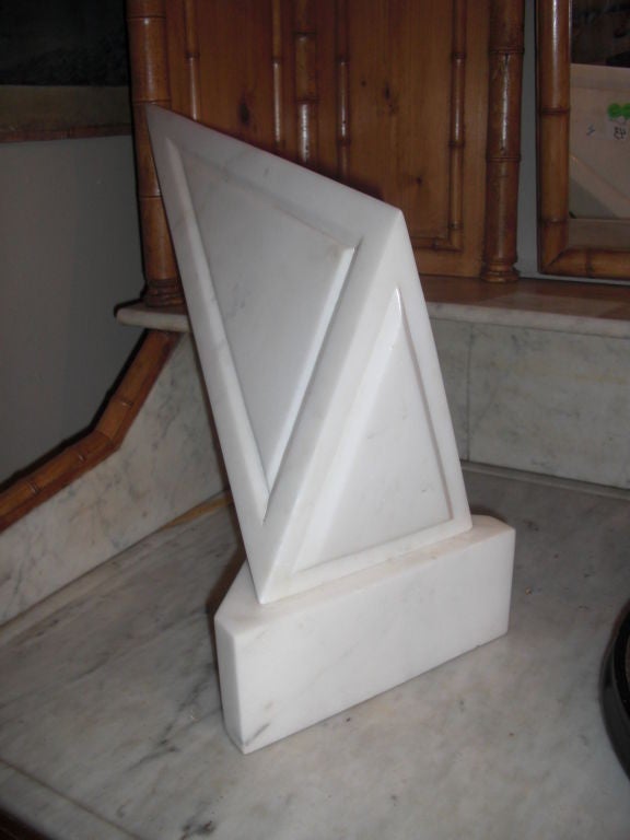 A carrara marble abstract geometric sculpture by Catherine Catchi circa 1970. Titled underneath 