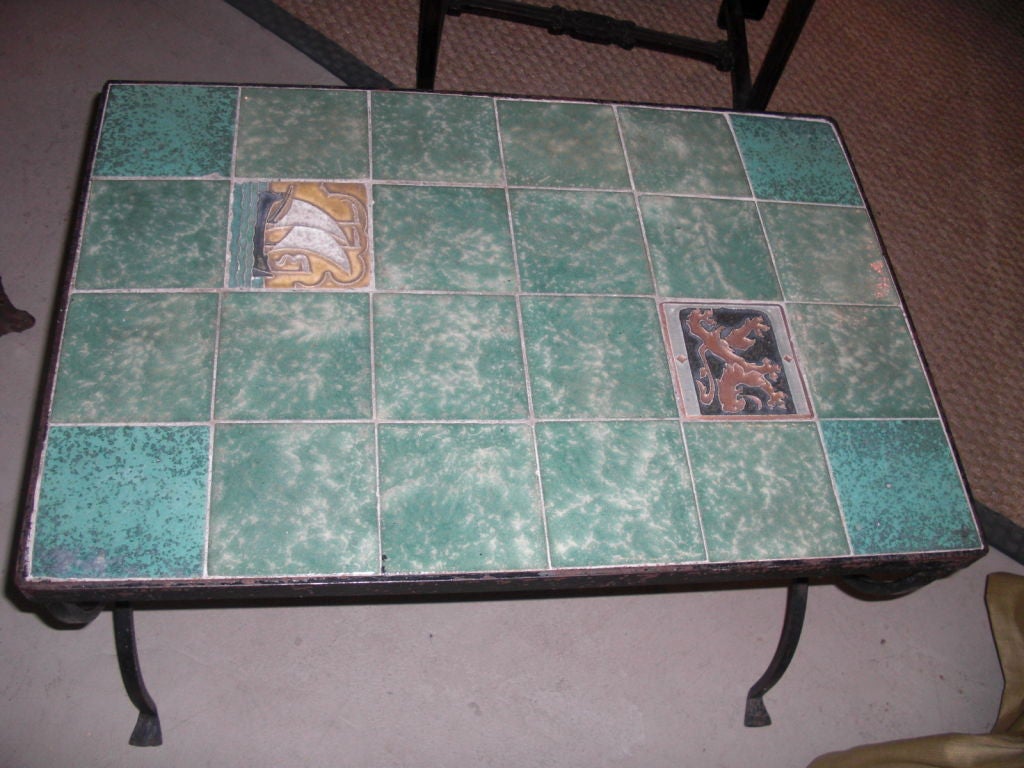 American Arts and Crafts wrought iron table with tile top circa 1910