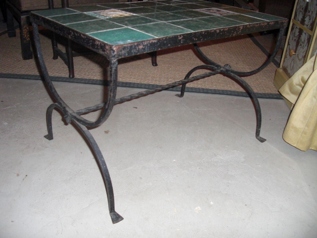 Arts and Crafts wrought iron table with tile top circa 1910 1