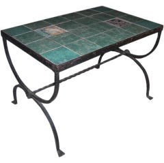 Arts and Crafts wrought iron table with tile top circa 1910