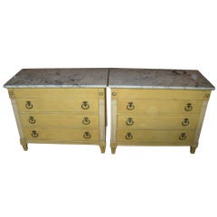Pair of vintage Directoire style marble top chests of drawers