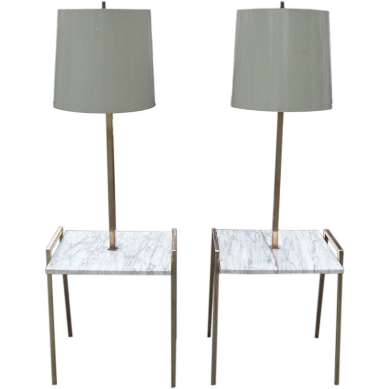 Pair of mid 20th century brass and marble floor lamps