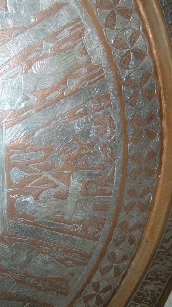 egyptian copper plate with silver inlay