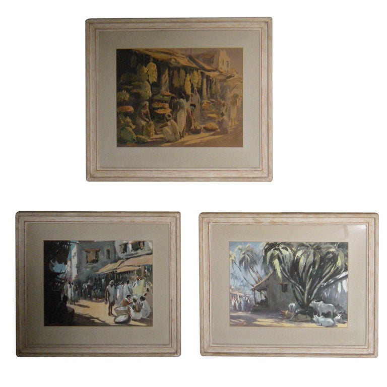 Group of 3 1940's Indian Watercolors by G.D Paulraj
