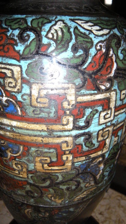 20th Century Chinese cloisonne lamp with matching shade