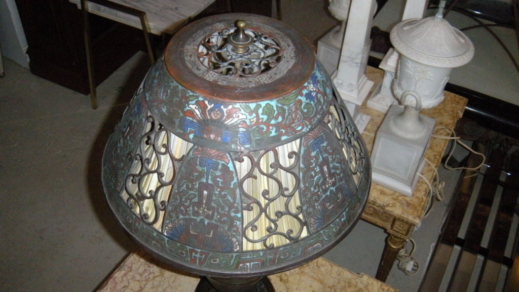 Chinese cloisonne lamp with matching shade 1