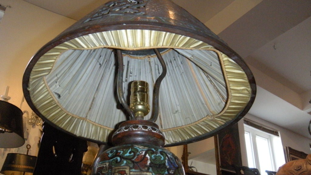 Chinese cloisonne lamp with matching shade 5
