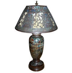 Chinese cloisonne lamp with matching shade