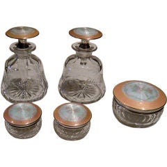 Early 20th century crystal and enameled silver dresser set