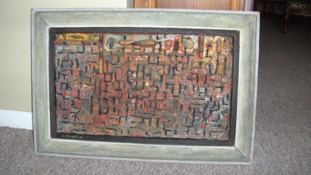 1961 mixed media abstract composition by Georges Dergalis