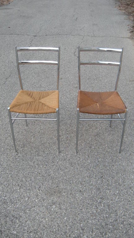 Mid-20th Century Pair Of Vintage Italian Gio Ponti Style  Chrome Chairs