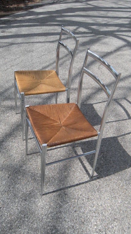 Pair Of Vintage Italian Gio Ponti Style  Chrome Chairs 1