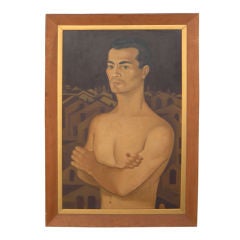 Vintage Mexican oil on canvas portrait bust  signed and dated 1961