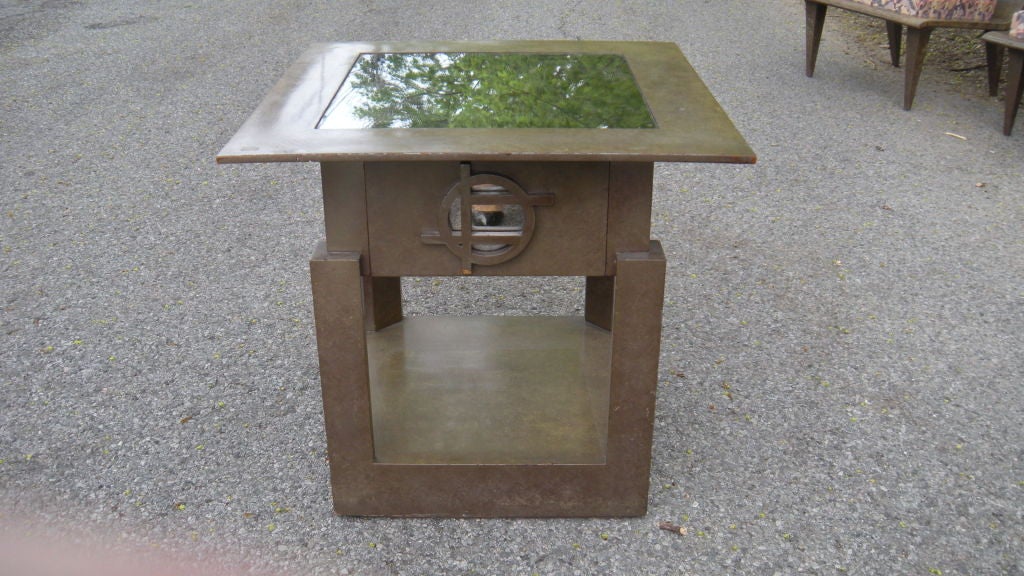 A great looking 1940's Asian style side table/stand with mirrored top and a 