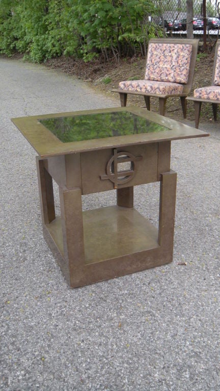 American Lacquered side table with mirrored top by James Mont For Sale