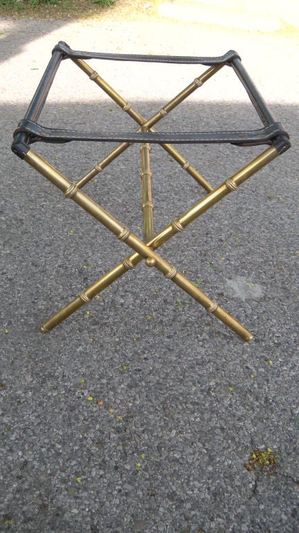 French Brass Faux Bamboo Folding Luggage Stand by Adnet