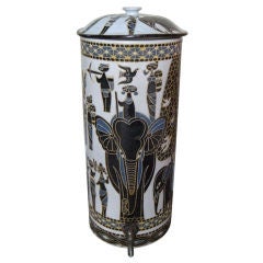 Vintage 1930's French pottery water cooler with African themed decor
