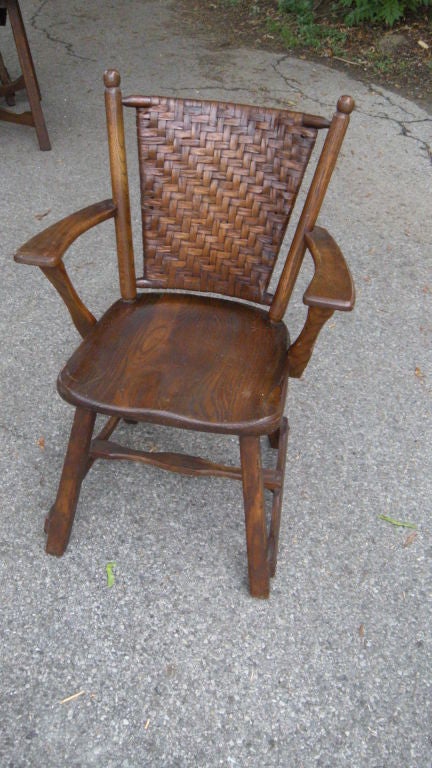 Old Hickory set consisting of table and four armchairs stamped <br />
Old Hickory, Martinsville, Indiana