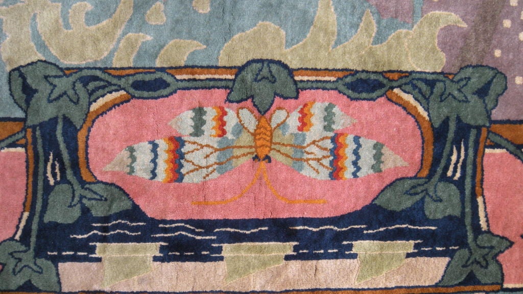 Unusual 1930's Art Nouveau style Chinese rug For Sale 2