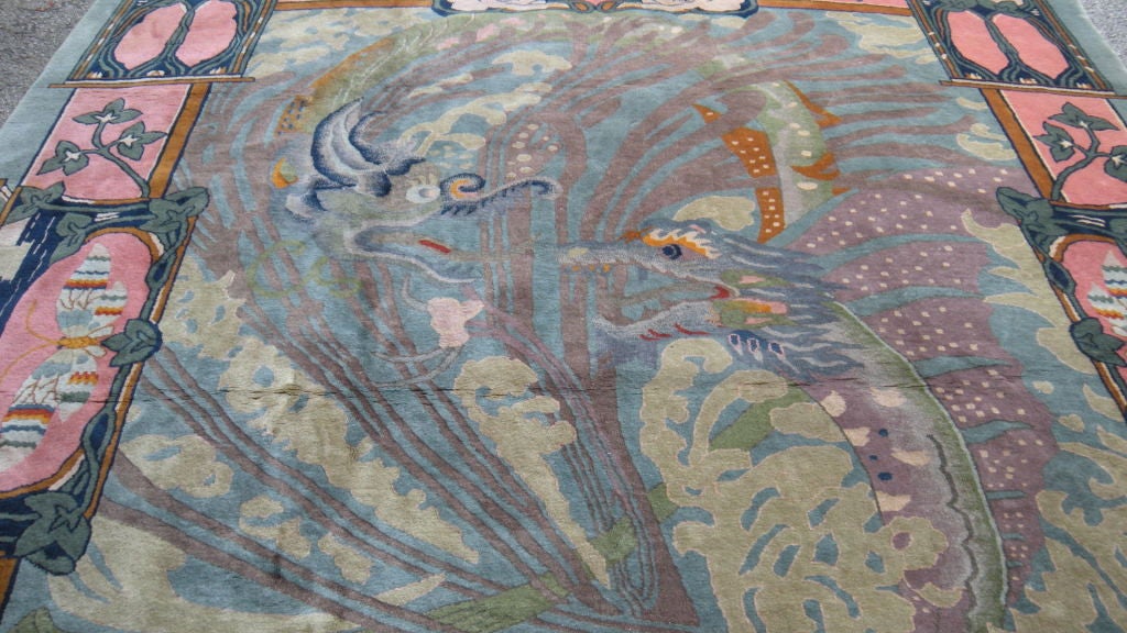 Unusual 1930's Art Nouveau style Chinese rug For Sale 4