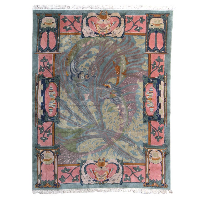 Unusual 1930's Art Nouveau style Chinese rug For Sale
