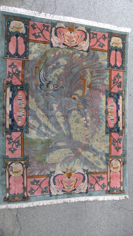 Unusual 1930's Art Nouveau style Chinese rug For Sale 6