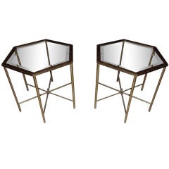 Pair of vintage octogonal  brass end tables with glass tops