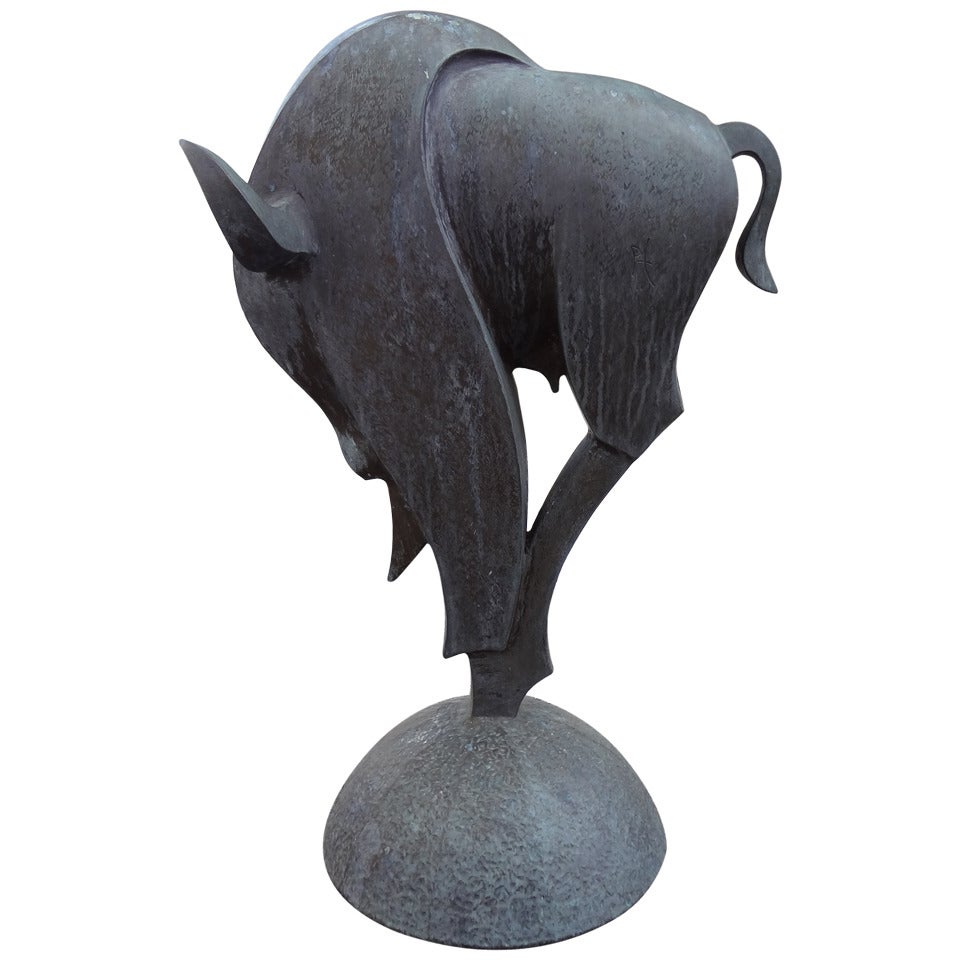 Large Vintage Abstract Bronze Bull