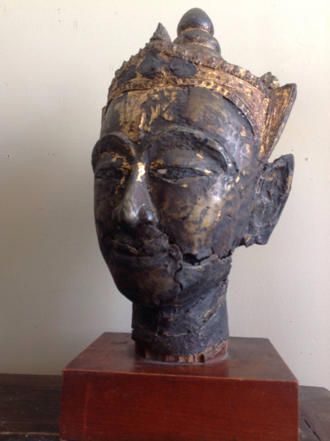 18th Century and Earlier Rare Ayutthaya Period Bronze Buddha Head For Sale