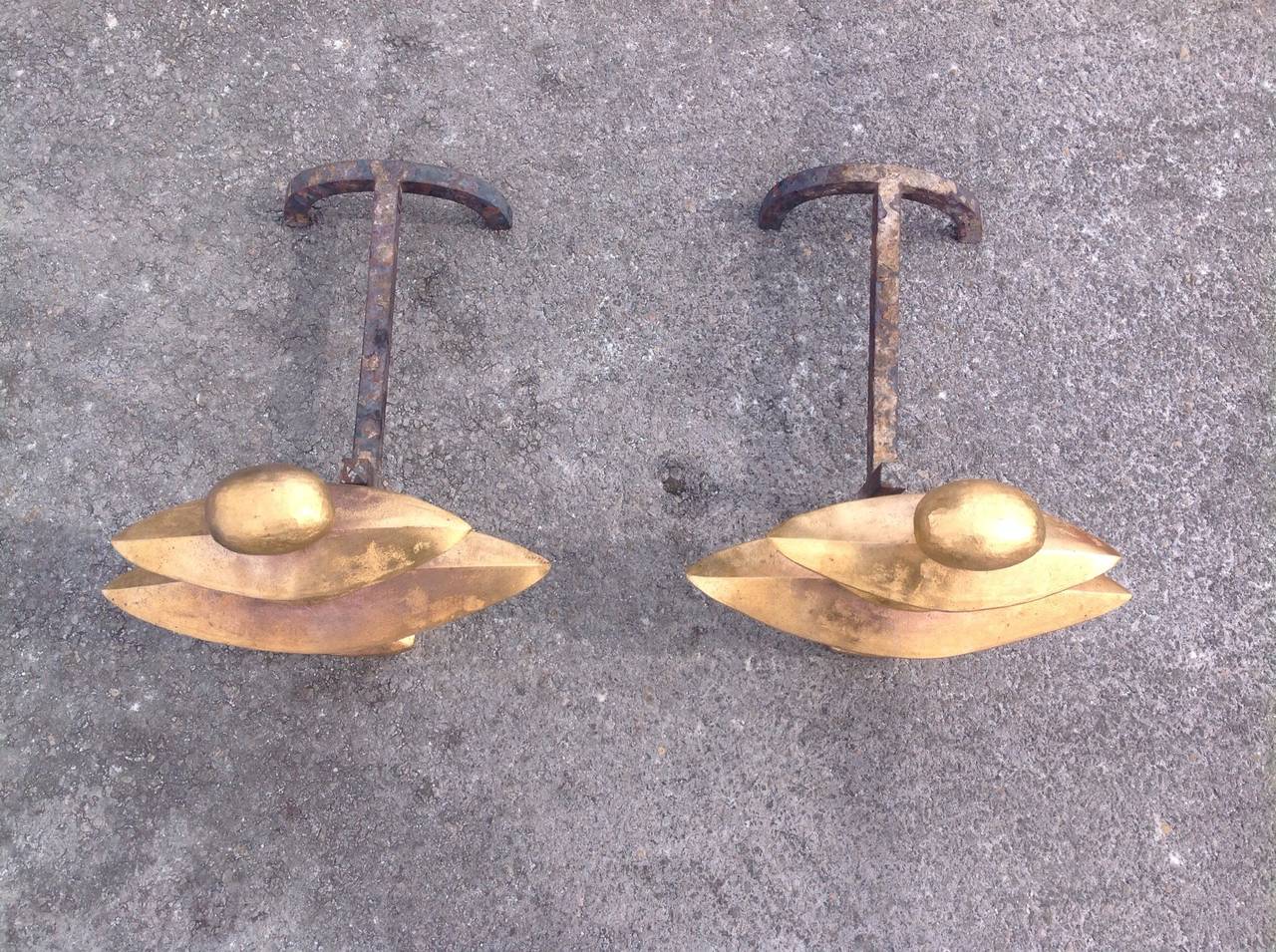 American Pair of Sculptural Gilt Bronze Andirons Designed by Diego Giacometti For Sale
