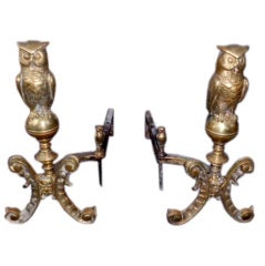 Antique Pair of 19th cent. Owl andirons