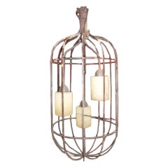 Vintage wrought iron and glass cage chandelier