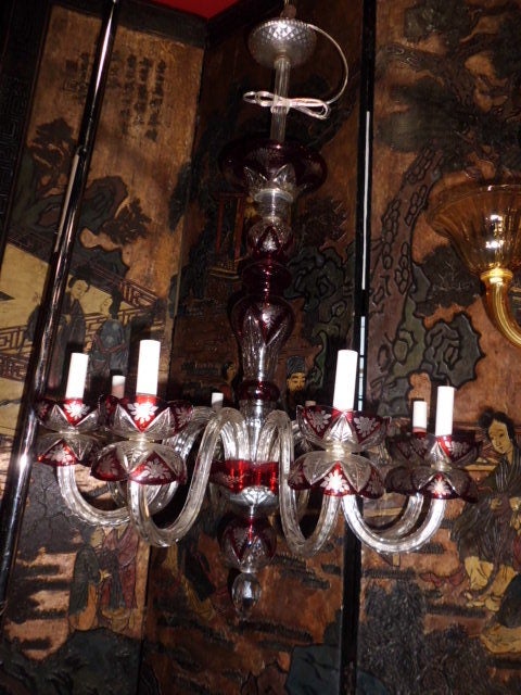 Vintage bohemian glass chandelier and matching sconces