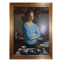 Oil on canvas of a young woman by Francisco Serra, 1959