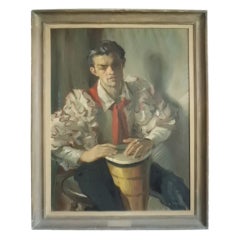 Large oil on canvas of a musician by fritz Werner circa 1950