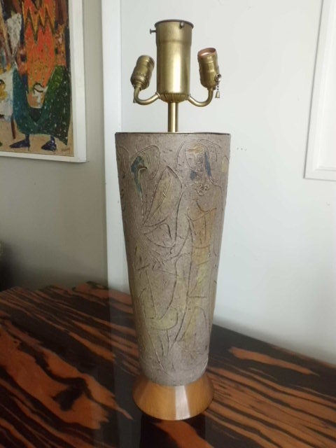 Large 1950's Ceramic Lamp on Wood Base