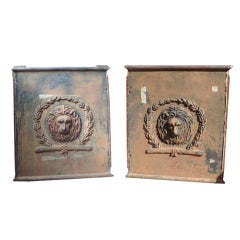 Vintage Pair of Large Cast Iron Plaques with Lion Motif
