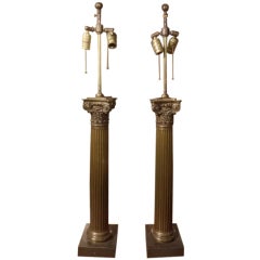 Large Pair Bronze Column Lamps
