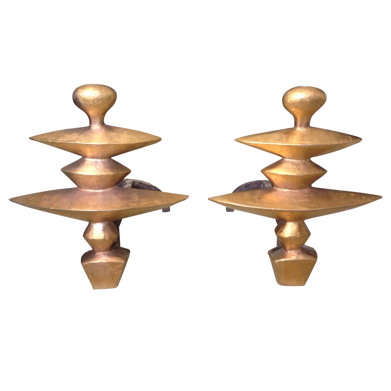 Pair of Sculptural Gilt Bronze Andirons Designed by Diego Giacometti For Sale