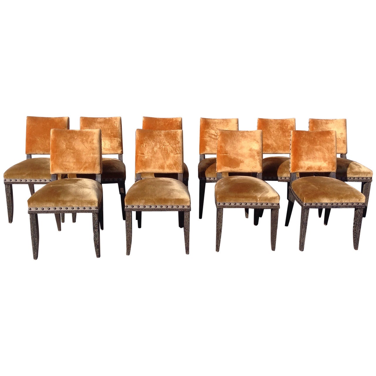 Set of Ten 1940s Style Cerused Oak Holly Hunt Dining Chairs